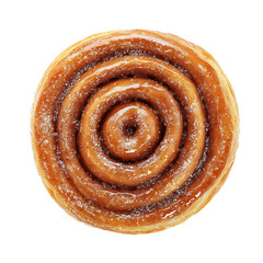 Fototapeta premium Top View of a Glazed Cinnamon Roll with Spiral Layers