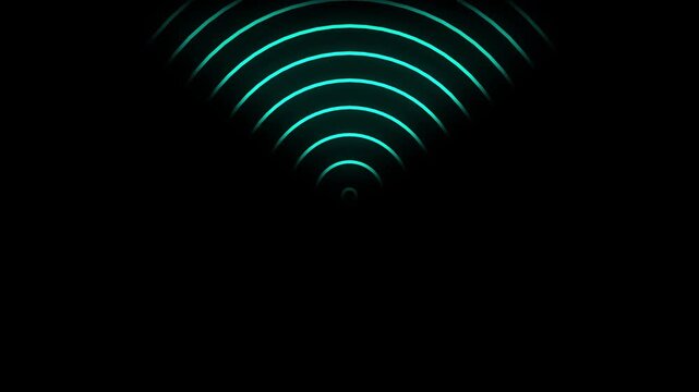Network tower produced radio wave concept animation on black background. Cyan color Digital radio waves signal animation. - Powered by Adobe
