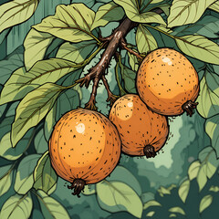 Illustrative line art of quandong fruit nature scene digital artwork