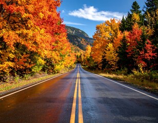 Fototapeta premium Autumn road through colorful forest (1)