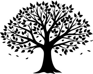 Obraz premium Black and White Silhouette of a Windswept Tree, Elegant Nature Illustration, Minimalist Design