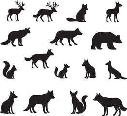 Forest Animal Silhouettes Set  Deer,Bears, Foxes Icons