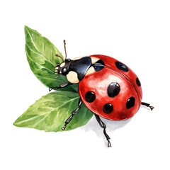 A hand-drawn illustration painting of a Ladybug set in soft watercolor style, featuring delicate brush strokes, isolated on a white background, artistic, painted design, EPS format, animal set © sabart
