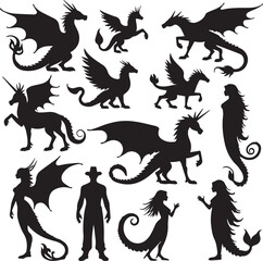 Mythical Animal Silhouettes Set  Fantasy Creature Icons