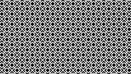 Regular arrangement of black diamond-shaped and cross-shaped polygons, separated by thick white lines, creates a rhythmic and symmetrical geometric contrast effect.