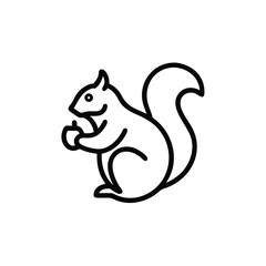 Minimalist line art icon a squirrel holding an acorn animal rodent