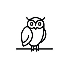Minimalist line art icon an owl sitting on a branch bird animal