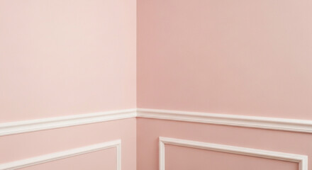 Elegant pastel pink room corner with classic white molding, soft light