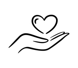 Hand holding a heart symbol with a brush stroke effect