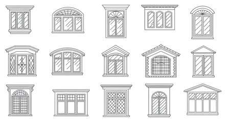 Collection of linear architectural window designs in classic styles