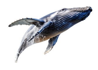  a whale breaching the water isolated on white background PNG.AI Generated