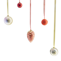 decorative elements hanging on multi-colored ribbons