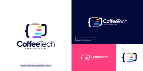 coffee code, modern abstract, digital innovation, vector design template.