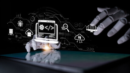 AI streamlines web development with smart coding tools, interface automation, and futuristic design...