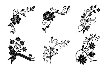 Floral Ornament Vector Collection in Silhouette Style for Decoration silhouette