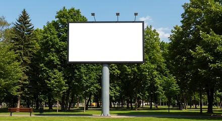 Blank horizontal billboard on a city street next to a bus stop. Outdoor advertising mockup for commercial use.