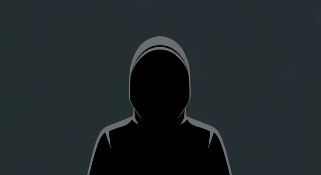 Mysterious silhouette of an unknown person wearing a hoodie, symbolizing anonymity and cybersecurity