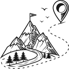 Vector illustration of a Christmas tree with a star on a snowy mountain landscape, perfect for a winter holiday card design