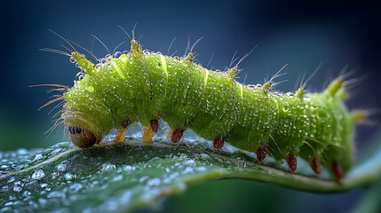 Naklejka premium green caterpillar on a leaf