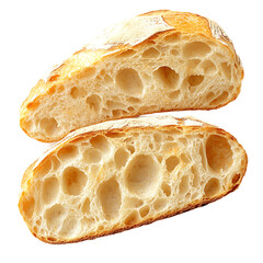 Sliced Artisan Bread with Visible Air Pockets and Crusty Exterior