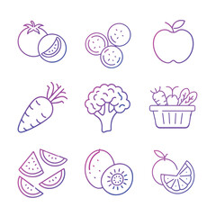 Healthy Food Icon Set Line Art Vector Illustration
