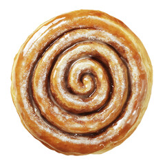 Top View of a Glazed Cinnamon Roll with Spiral Pattern