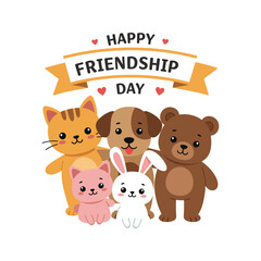 Fototapeta premium Happy Friendship Day Cute Animals Celebrating Friendship