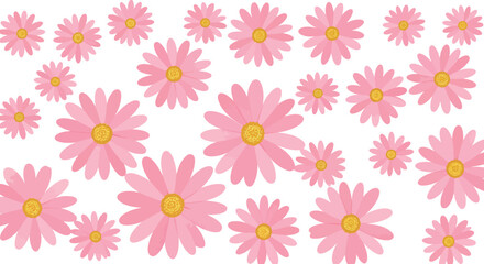 Seamless pattern of pink daisy flowers on white background