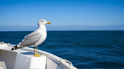 Seagull Perched on Boat in the Ocean