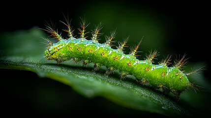 Naklejka premium green caterpillar on a leaf