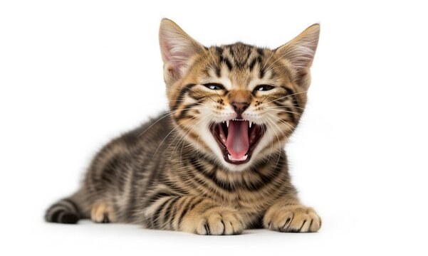 Getigertes Katzenbaby beim G&auml;hnen