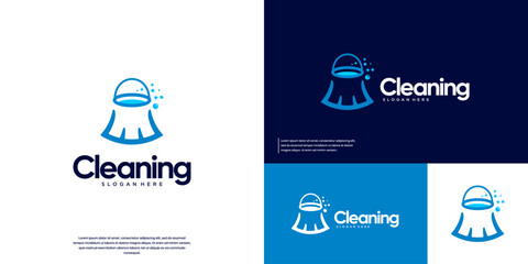 abstract bucket and broom logo, cleaning symbol, vector graphic template.