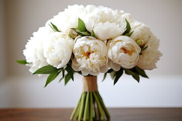 Fresh white peony flowers in a bouquet, isolated against a clear backdrop