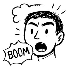 Expressive abstract face line art – surreal emotional sketch in bold black and white ink, hand-drawn doodle illustration on transparent background.