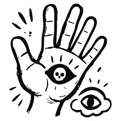 Expressive abstract hand line art – surreal emotional sketch in bold black and white ink, hand-drawn doodle illustration on transparent background.