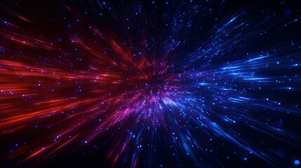 Fototapeta premium An abstract background displays bright neon blue and red light trails emanating from central points.