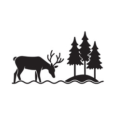 Deer With Antlers Beside Lake Silhouette