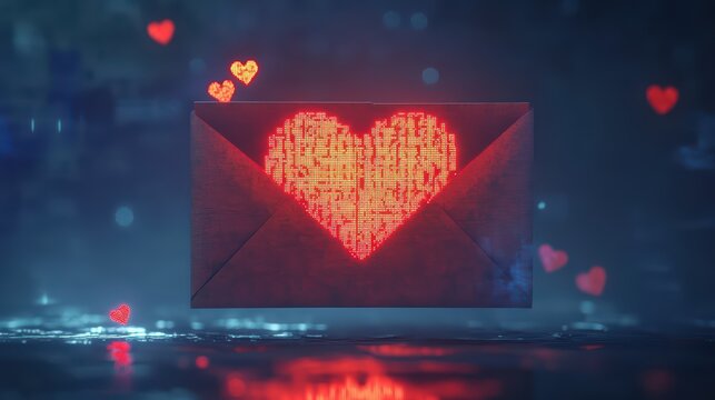 An 8-bit love letter with a toggling envelope opening to reveal a bouncing pixel heart - Powered by Adobe