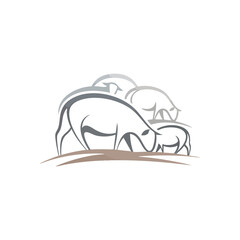 Minimalist Rhinoceros Family. An elegant illustration of a protective adult rhino huddling with its little ones. The artwork evokes a sense of unity and togetherness.