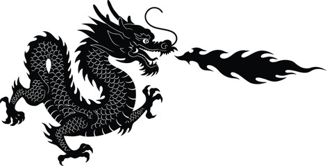 Fototapeta premium Elegant black dragon on solid cream background for logo design, corporate identity or illustration 