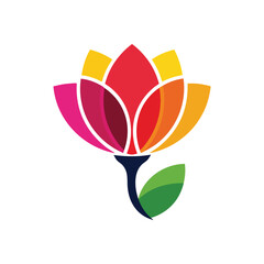 Vibrant Geometric Blossom Art. A bright graphic of a stylized bloom with colorful petals. This fresh botanical symbol conveys natural beauty and cheerful energy.