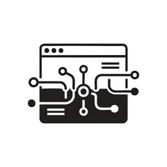 Digital Network Connectivity. Abstract graphic depicting a complex data flow and system architecture within a web interface. Symbolizes technological processes and intelligence.
