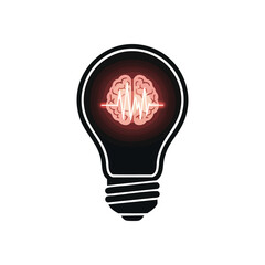 Intellectual Idea Brain Light Bulb. Abstract graphic of human grey matter within an illuminated filament. Represents brilliant concepts, psychological insight, and conscious activity.