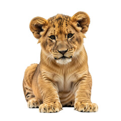 Fototapeta premium Adorable lion cub on a black background