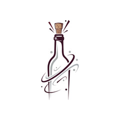 Elegant Wine Bottle Cork Design. Abstract illustration of a sophisticated beverage container, featuring a cork stopper and dynamic flowing lines. Perfect for themes of festivity and refined taste.