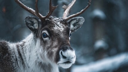 Fototapeta premium Reindeer portrait in winter forest