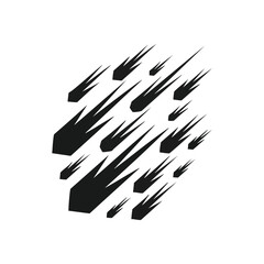 Abstract Meteor Shower Design. A captivating pattern of dark celestial bodies streaking across a deep black void, symbolizing speed and universal movement.