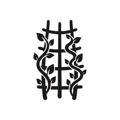 Climbing Vine Trellis Structure. Elegant botanical illustration depicting a thriving floral growth on a vertical garden support, symbolizing enduring natural progression and fortitude.