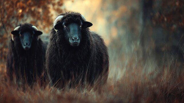 Black sheep in meadow nature