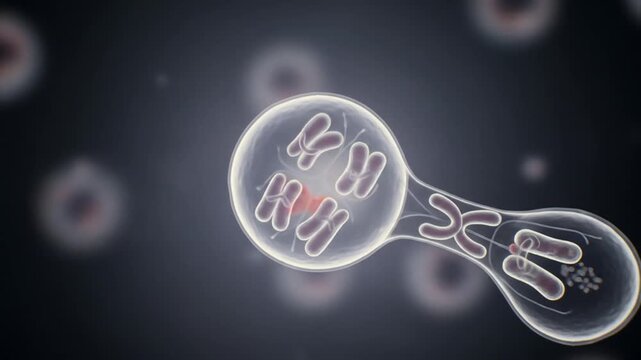 Animated Cell Structure Displaying Chromosomes Against a Dark Background